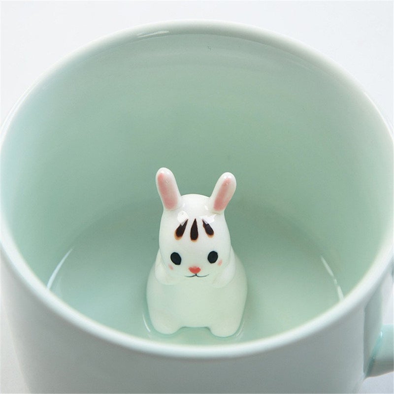 ZaH 3D Mug Animal Inside Cup Cartoon Ceramics Figurine Teacup Christmas Birthday Gift for Boys Girls Kids Women Men Coffee Mug (8 oz Rabbit) - Image 1